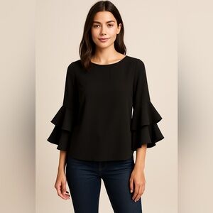 J.Crew Black Belle Sleeve Blouse-Size 6/ Ruffle Sleeve Career Top